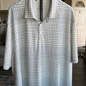 Adidas Men's White and Gray Checkered Polo